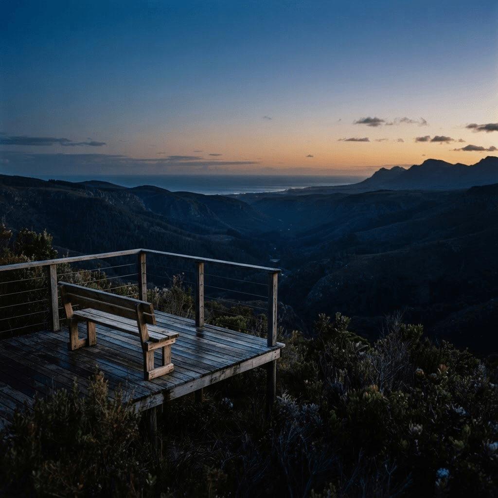 The deck looking over the valley at dusk